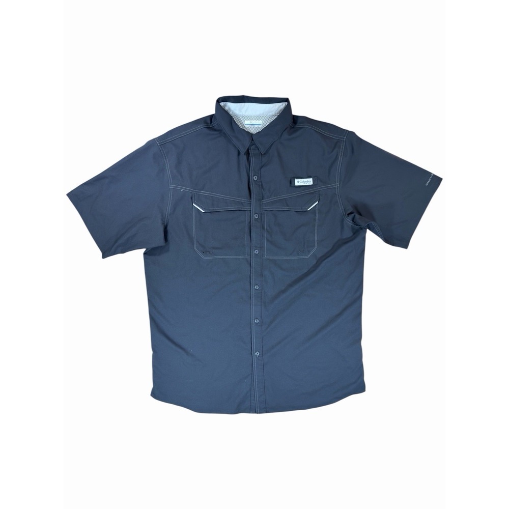 Columbia PFG Men's Short Sleeve Fishing Shirt Navy Blue Omni-Shade Vented XLT
